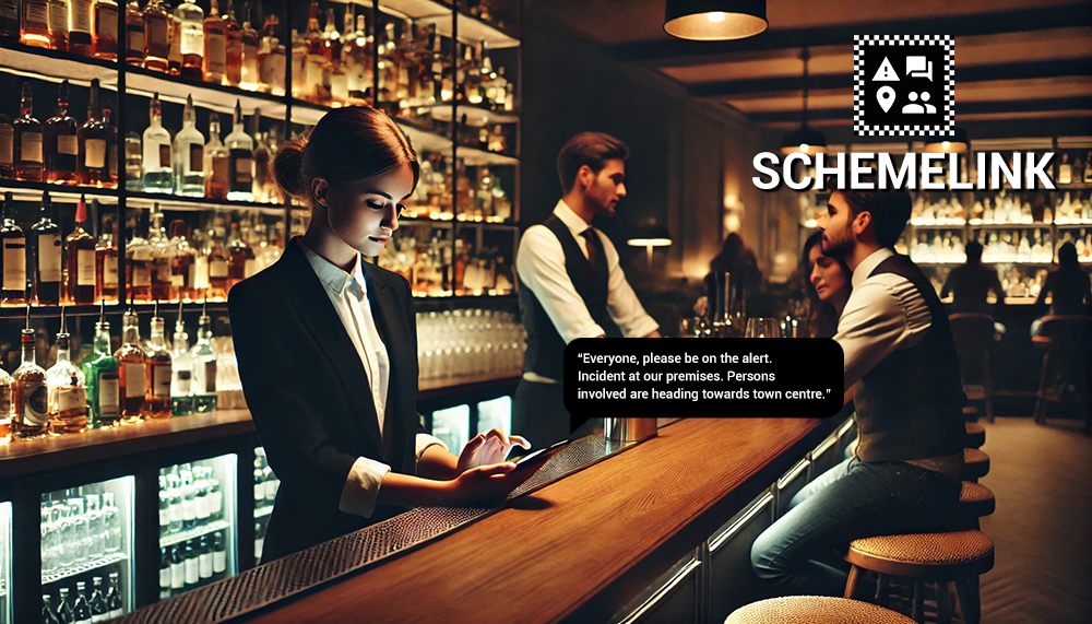 Schemelink app being used by bar staff sending an incident alert